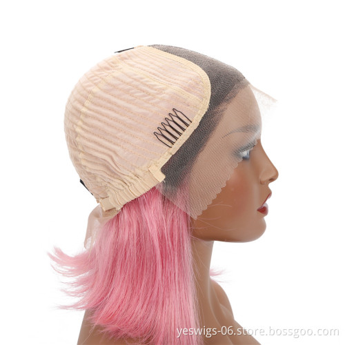 1b/Hot Pink Color Lace Front Bob Wig Short 1B 613 Blonde Pink Blue Gray Hot Pink Neon Purple Rainbow Color Ombre Wig Human Hair